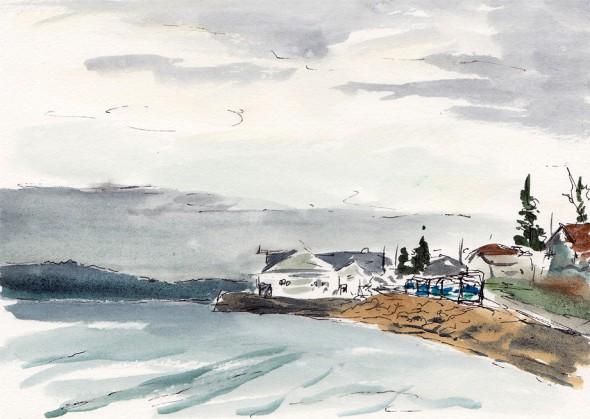 7"x 5" ink and watercolor sketch, Richmond Beach, April 1, 2011