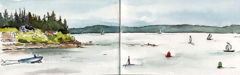 Shilshole Bay, post-paddle. 3.5" x 11" moleskine sketch