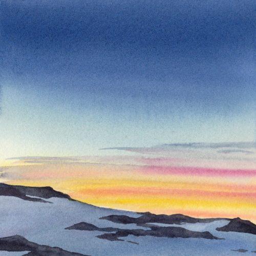 Sunset, Mt. Baker, 5&Prime; x 5&Prime; watercolor