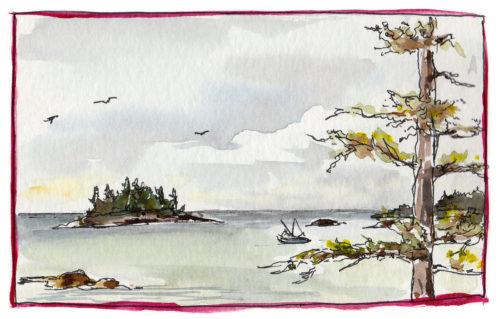 Middle Beach, 3.5&Prime; x 5.5&Prime; ink and watercolor sketch