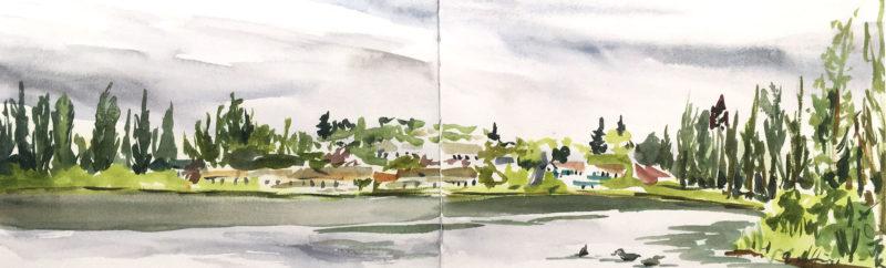 Kah Tai Lagoon, 5.5&Prime; x 17&Prime; watercolor in Stillman & Birn Beta sketchbook