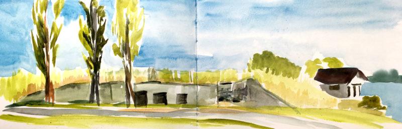 Fort Worden, 5.5&Prime; x 17&Prime; watercolor in Stillman & Birn Beta sketchbook
