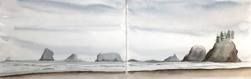 Second Beach, 5.5&Prime; x 17&Prime; watercolor in Stillman & Birn Beta Sketchbook