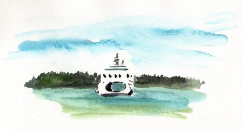 Arrival, 5.5&Prime; x 8.5&Prime; watercolor sketch in Stillman & Birn Beta sketchbook