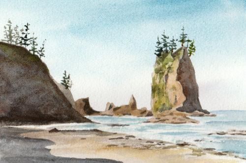 Second Beach Sea Stacks, 4&Prime; x 6&Prime; watercolor