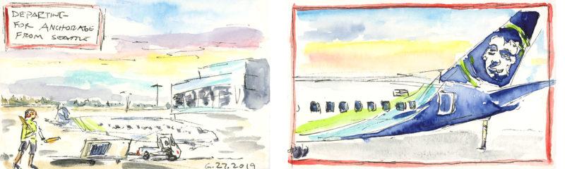 Heading north, 3.5&Prime; x 11&Prime; ink and watercolor in sketchbook