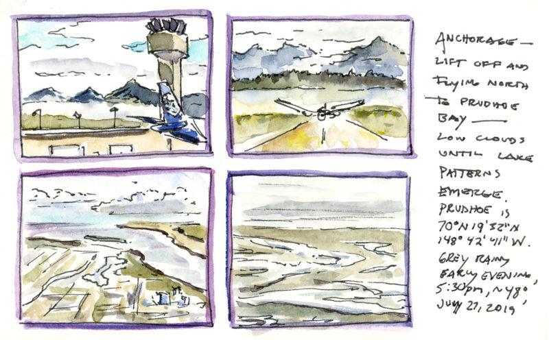 Anchorage to Prudhoe Bay, 3.5&Prime; x 5.5&Prime; ink and watercolor sketches