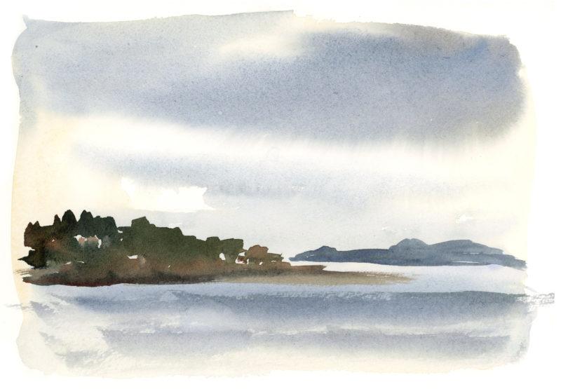 View from Port Gamble, 6″ x 8″ watercolor sketch