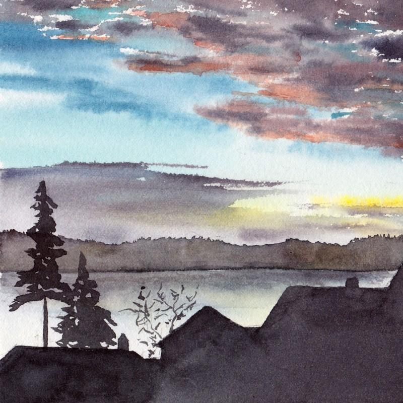 5" x 5" number 8: sunrise over Lake Washington