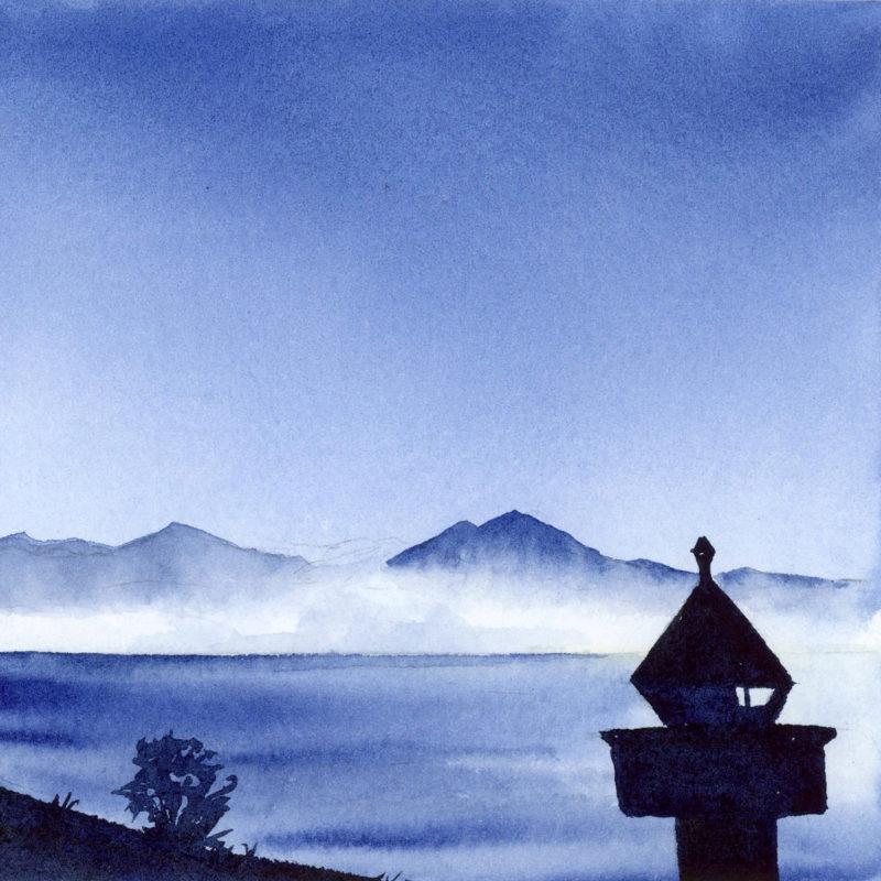 Singla Lighthouse, 5&Prime; x 5&Prime; field watercolor