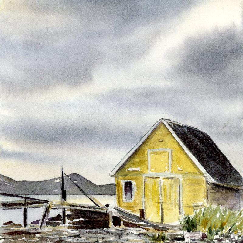 Singla Boat House, 5&Prime; x 5&Prime; field watercolor (sold)