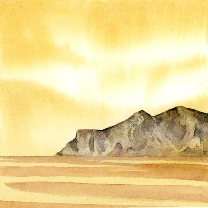 Sunset from Singla II, 5&Prime; x 5&Prime; field watercolor