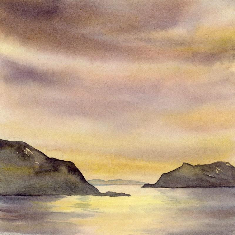 Sunset from Singla, 5&Prime; x 5&Prime; field watercolor