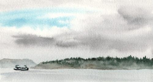 Across the Strait, 6&Prime; x 3&Prime; watercolor sketch on Arches cold press