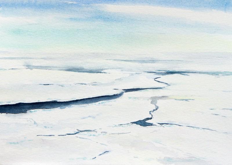 Ice Leads from the Helicopter, 7&rdquo; x 5&rdquo; field sketch