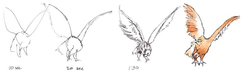Student gesture sketches, timed progression