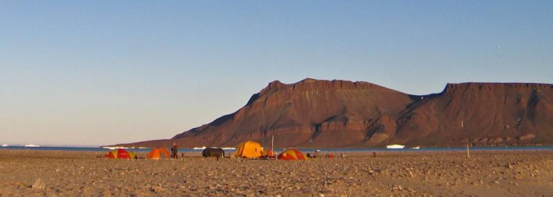 Camp: Five personal tents and the cook tent with beautiful Mt. Brisbane for the backdrop