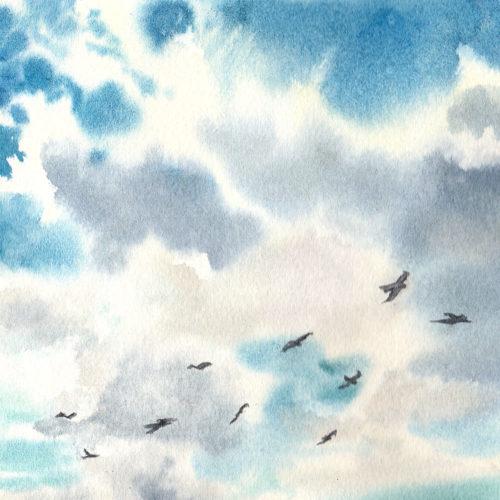 Flock sketch, 5&Prime; x 5&Prime; watercolor
