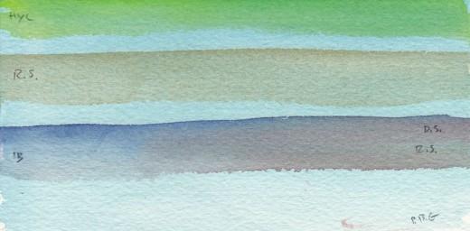 R.S. = Raw Sienna, P.B.G. = Pthalo Blue (Green Shade)