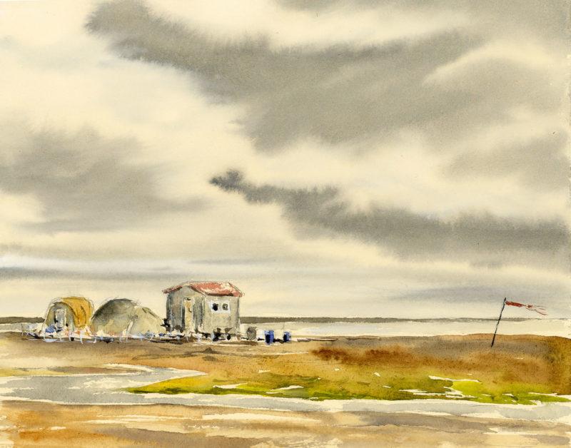 Cooper Island Camp, 8&Prime; x 10&Prime; field watercolor