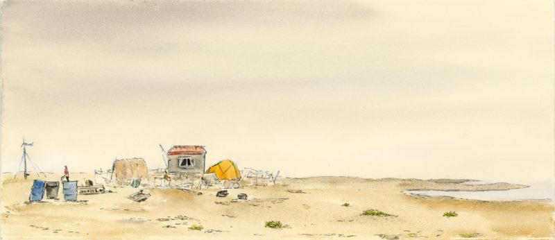 Camp, 6.5&Prime; x 15&Prime; ink, watercolor, and gouache