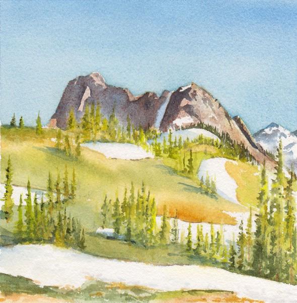 Cutthroat Pass, 5" x 5" watercolor