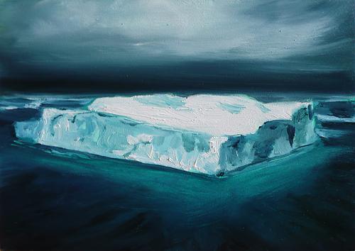 Dark Berg study, 7" x 5" oil on board (on a cyan underpainting)