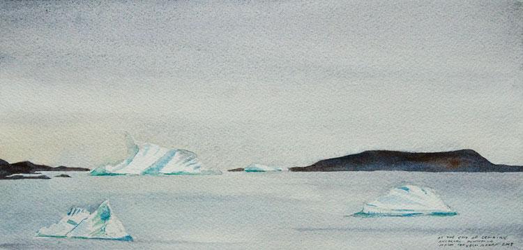 Leaving Lemaire (Antarctic Peninsula), 10.5" x 4.75" field watercolor, 17 February 2008