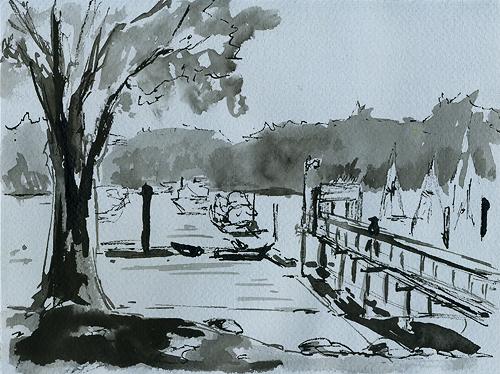 From the Bainbridge Island Yacht Club, 8" x 6", ink on paper