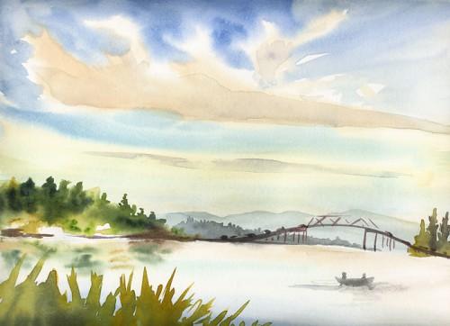 Across the Lake #2, I like the expressive lines of the bridge. 