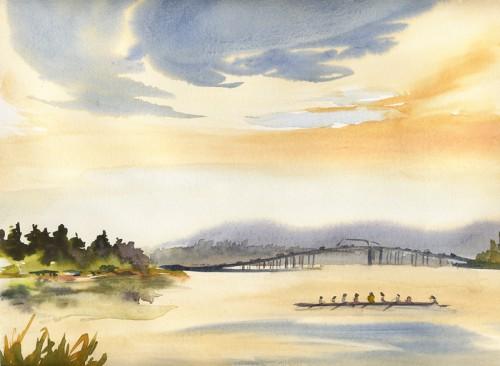 Across the Lake, #3, I like the sky and the overall warm orange light (as well as the rowers!)