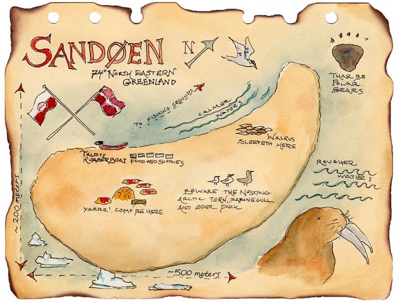 Sand Island Pirate Map, 5&Prime; x 7&Prime; field painting