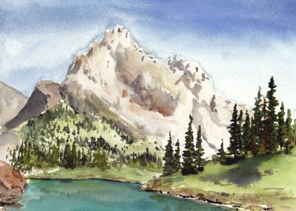 Upper Royal Basin lake, 7" x 5" watercolor sketch
