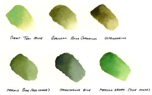 Quinacridone Gold mixed with the blues and green