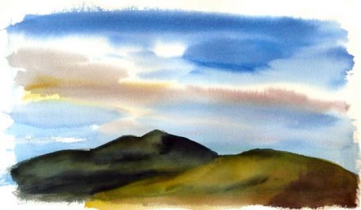 Across Valley, 14" x 8" watercolor sketch