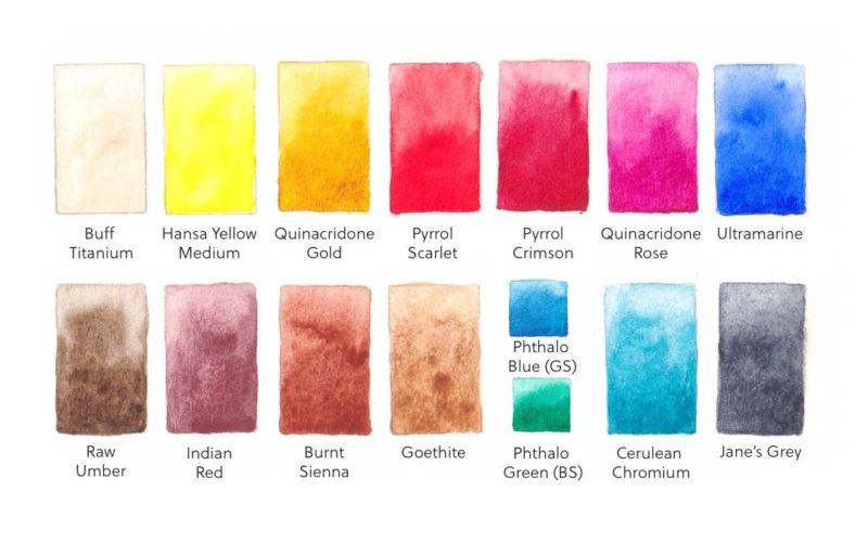 The fifteen vibrant Daniel Smith watercolors