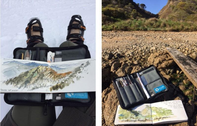 Skiing and sketching, and desert adventures. Photos by Helen Lovett