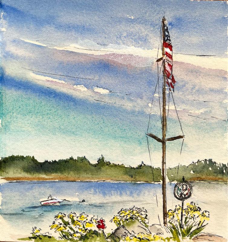 Coastal View, 5.5″ x 5.5″ ink, watercolor, and gouache sketch