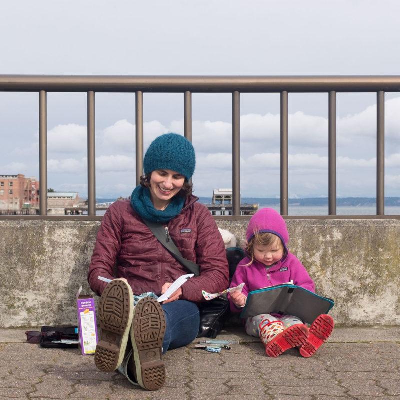 Sketching with my daughter while waiting for the ferry, photo by Darin Reid