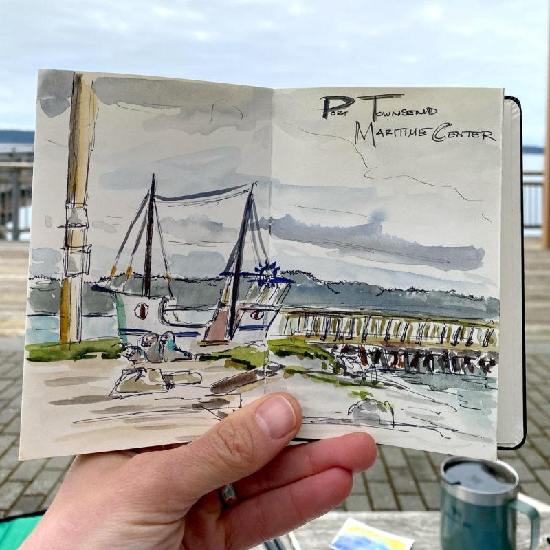 Port Townsend Maritime Center sketch in Moleskine Japanese Album