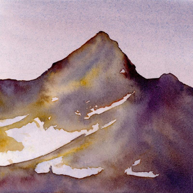 Arnøya Mountains II, 5″ x 5″ field watercolor