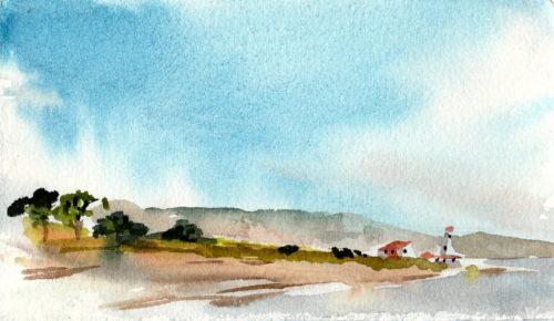 Point Wilson Lighthouse, 3.5&Prime; x 6&Prime; watercolor sketch on Arches cold press
