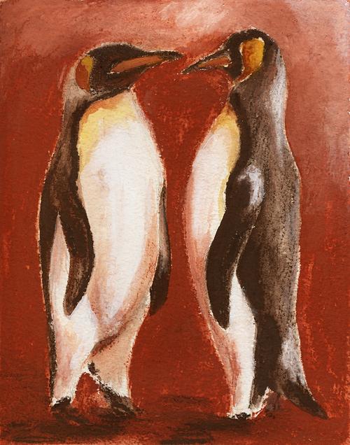 King Penguins from South Georgia, 8" x 10", mixed media