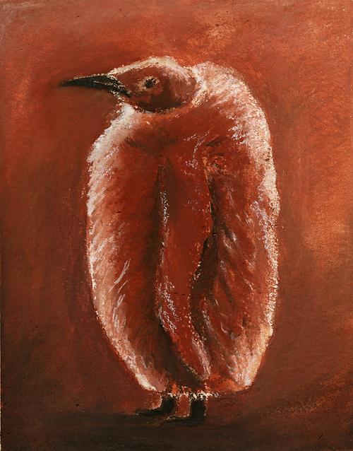 Fat Chick (King Penguin), 8" x 10", mixed media