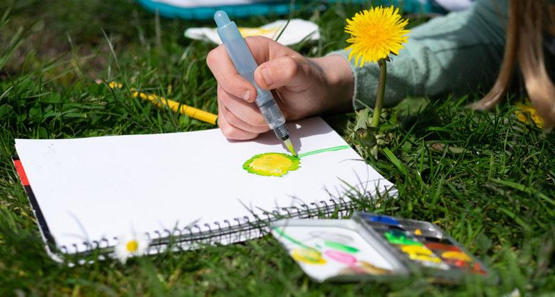 Sketchbook with pencil and watercolor, photo by University Child Development School