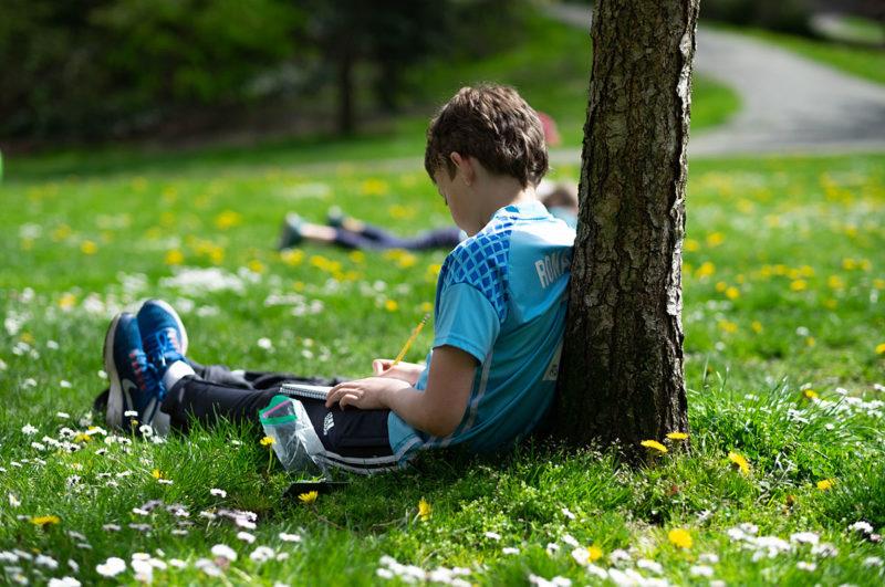 Finding a spot to sketch, photo by University Child Development School