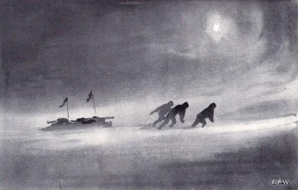 "A sledging experience" frontispiece to the South Polar Times by Edward Wilson, 1902