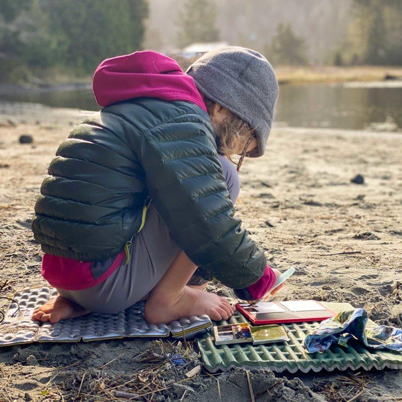 Stella sketching at Salt Creek, Olympic Peninsula