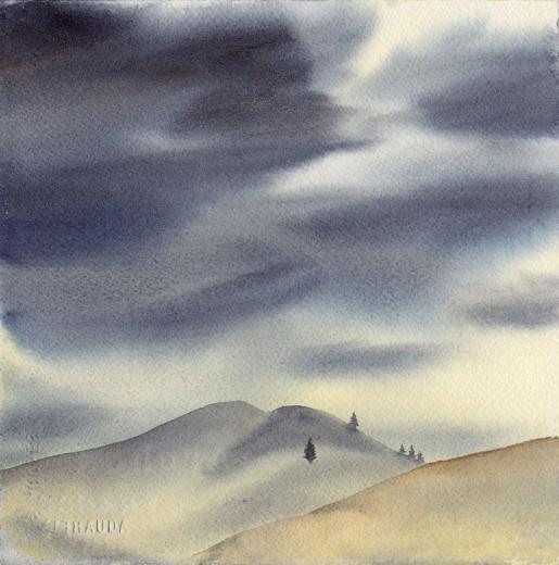 Stormy sky, 8" x 8" watercolor
