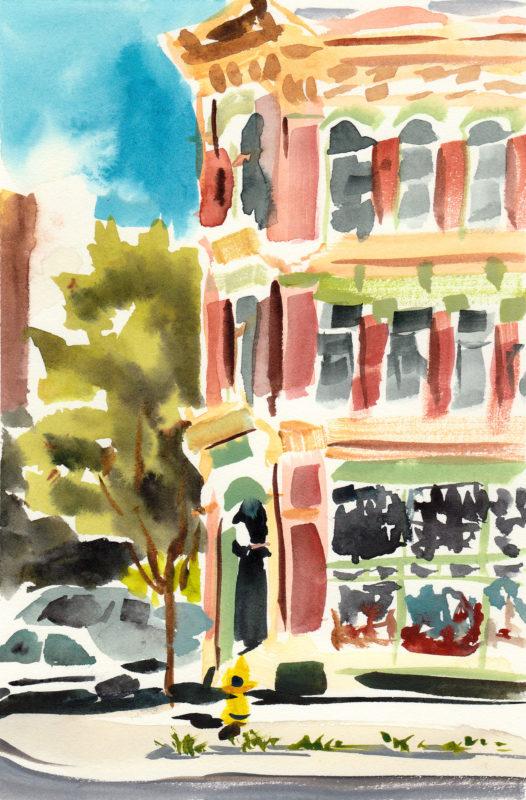 Tyler and Water Street, 8.5&Prime; x 5.5&Prime; watercolor on hot press Arches